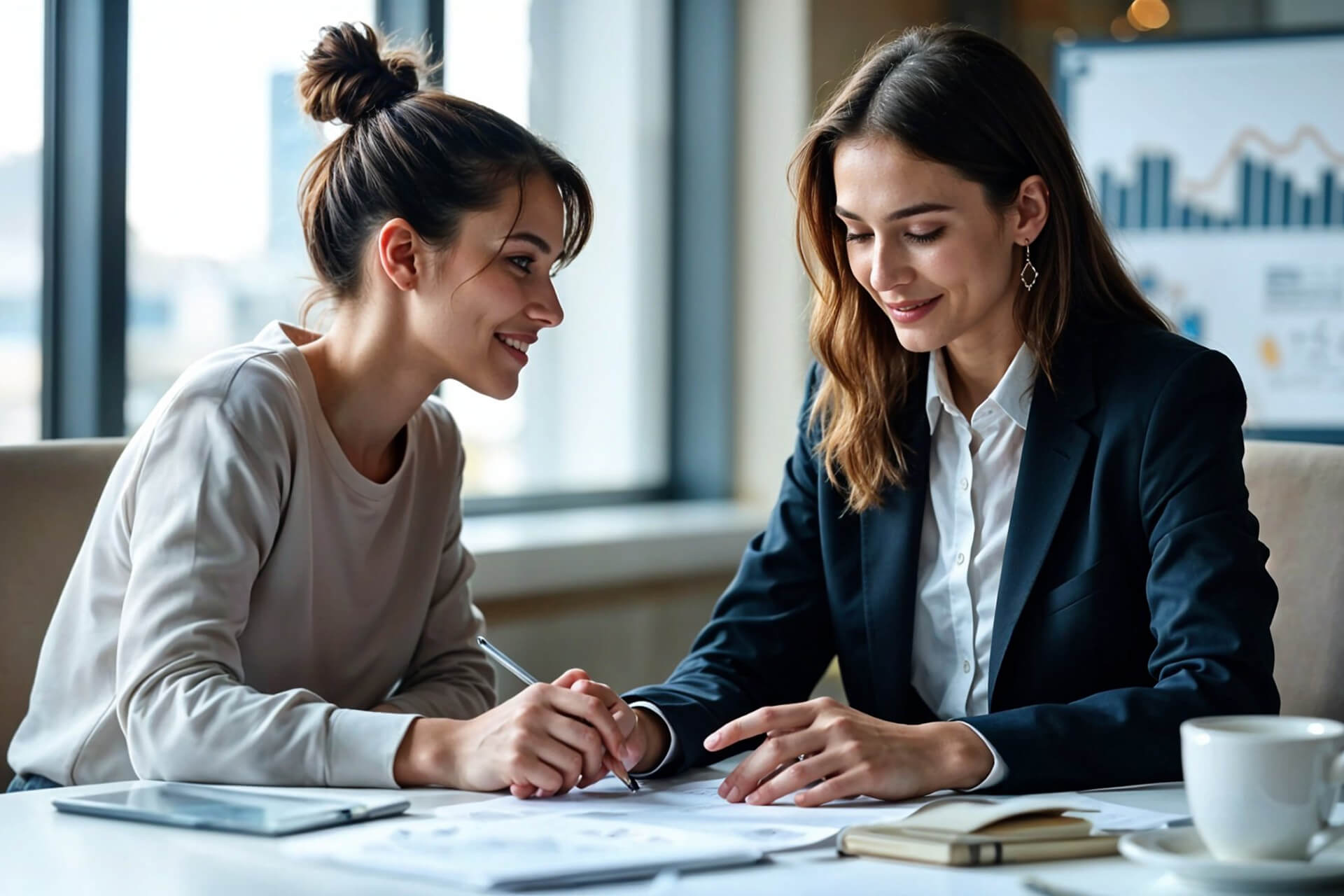 Consultoras revisando una estrategia financiera